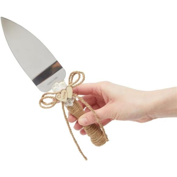 4 Piece Rustic-Style Wedding Cake Knife and Server Set with Champagne Glasses - Picture 6 of 7